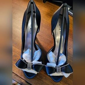 Nine West Loveland satin platform D'Orsay pumps